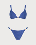 Textured Triangle Bikini Set in Blue with V-Neck Design