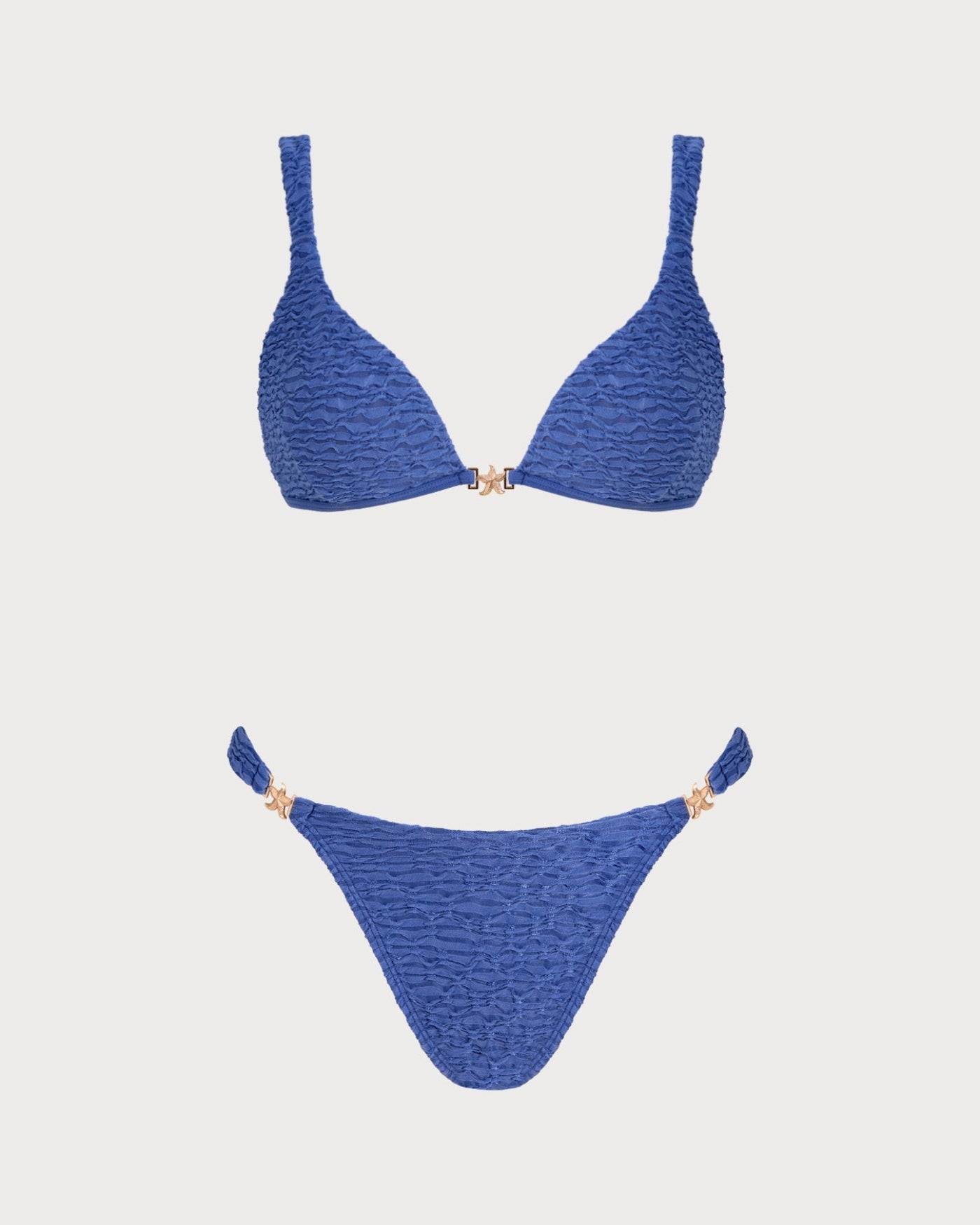 Textured Triangle Bikini Set in Blue with V-Neck Design