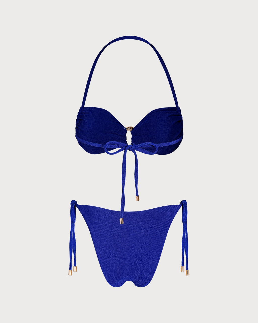 Blue O-Ring Bandeau Bikini Set with Halter Neck