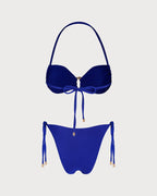 Blue O-Ring Bandeau Bikini Set with Halter Neck
