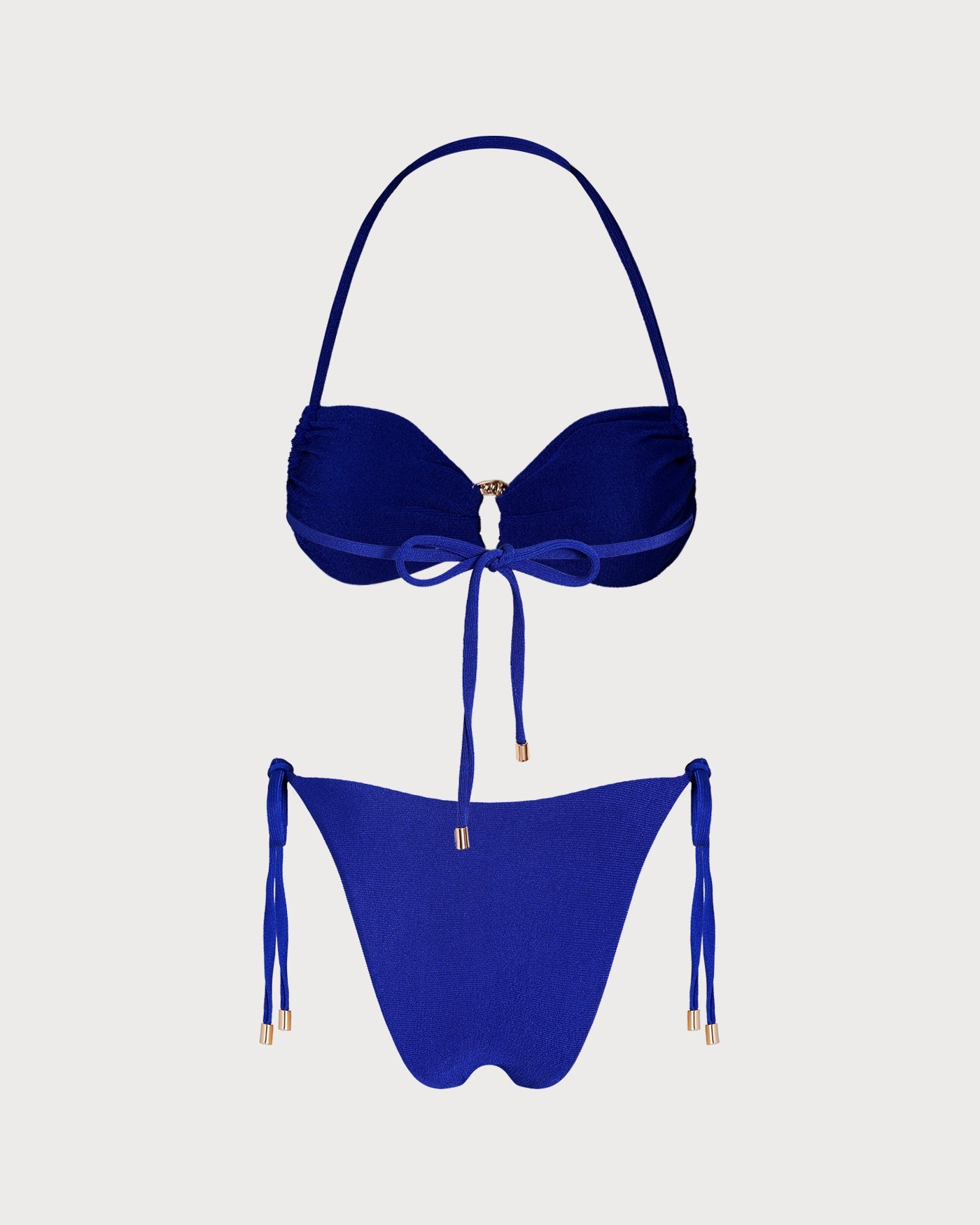 Blue O-Ring Bandeau Bikini Set with Halter Neck