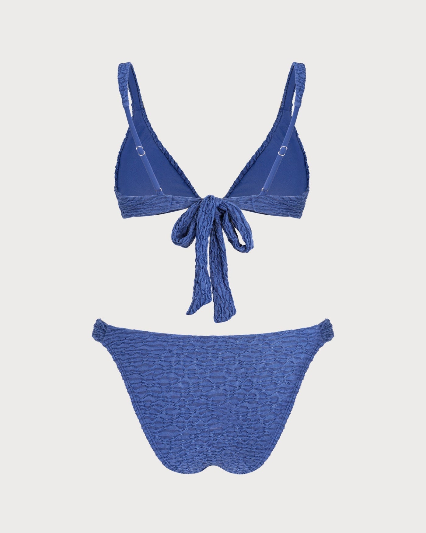 Textured Triangle Bikini Set in Blue with V-Neck Design