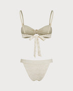Off-White Drawstring Bandeau Bikini Ensemble
