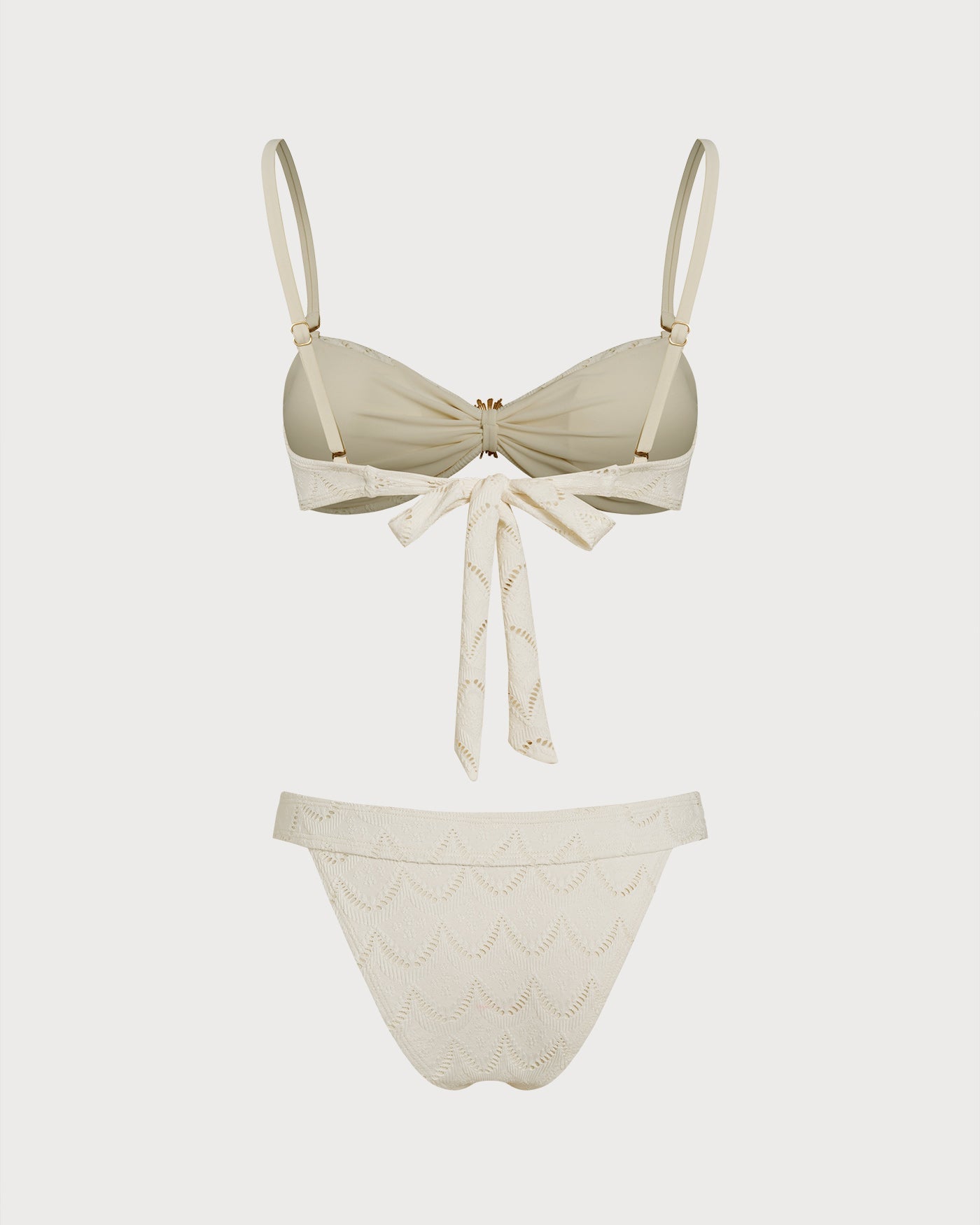 Off-White Drawstring Bandeau Bikini Ensemble