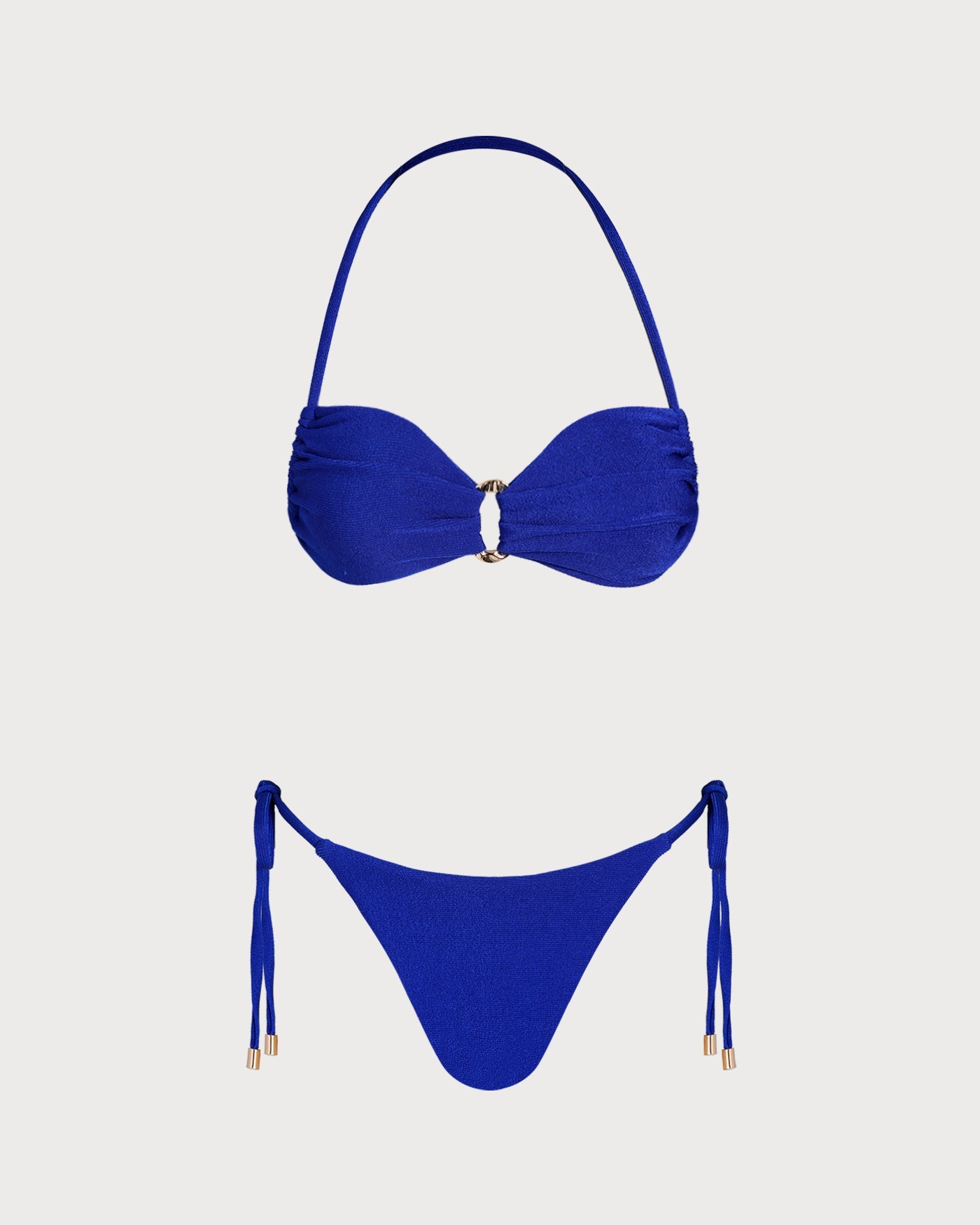 Blue O-Ring Bandeau Bikini Set with Halter Neck