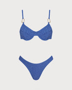 Textured Light Blue O-Ring Bikini Set