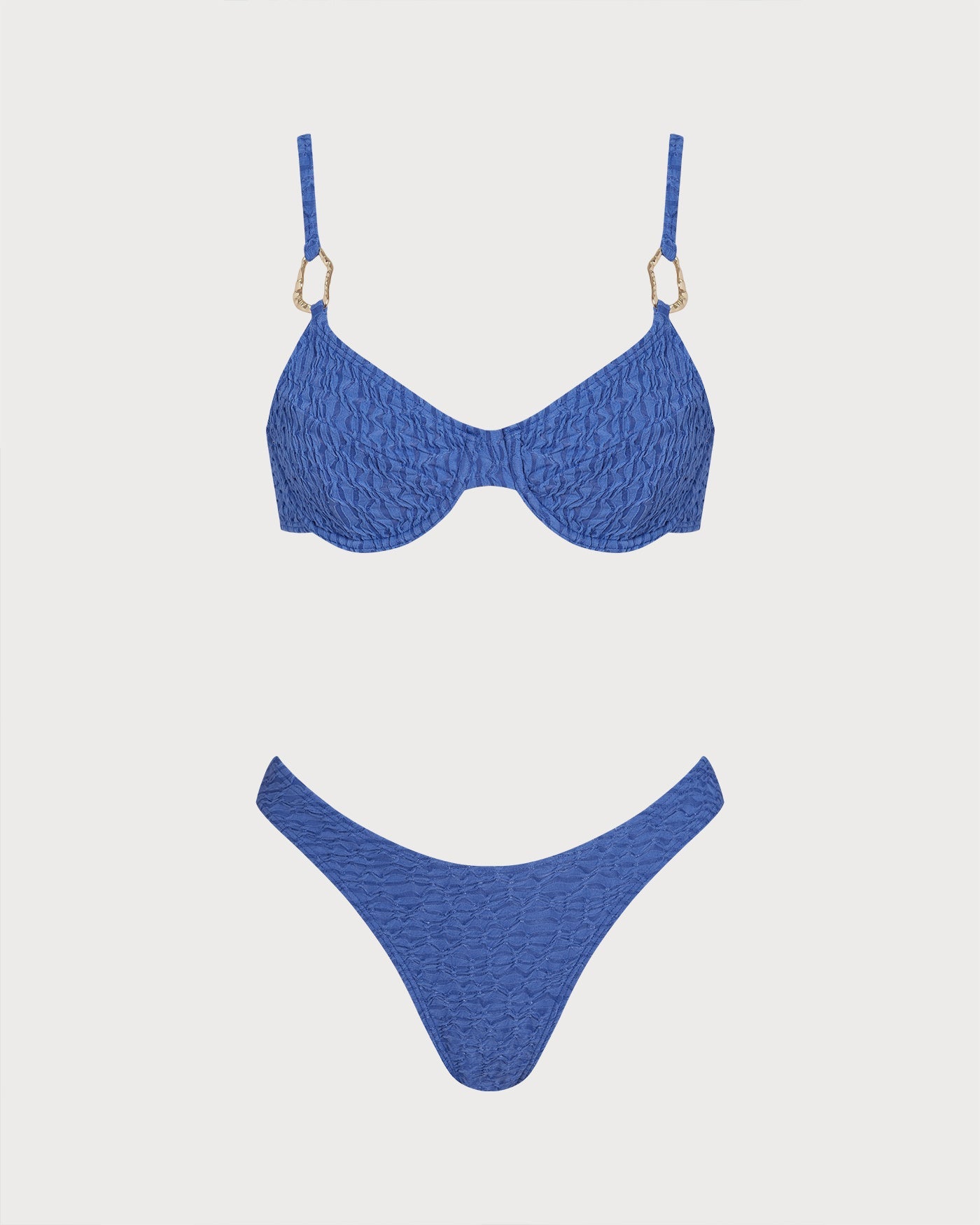 Textured Light Blue O-Ring Bikini Set