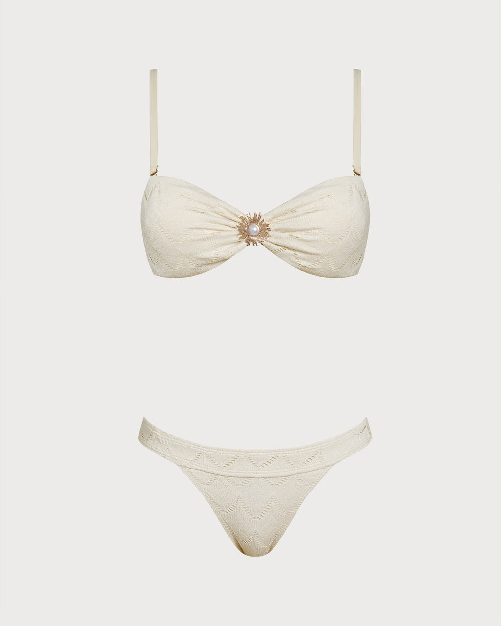 Off-White Drawstring Bandeau Bikini Ensemble