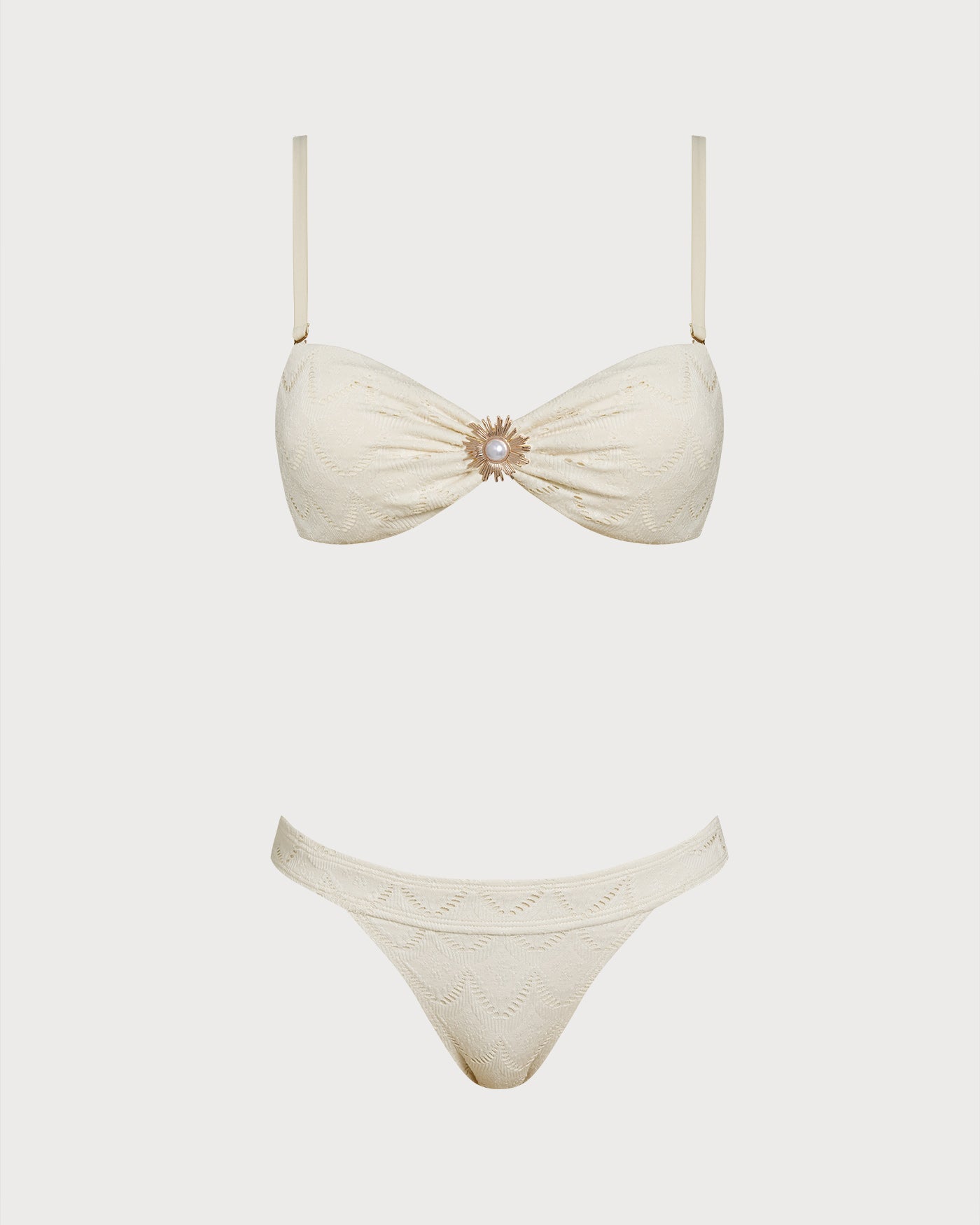Off-White Drawstring Bandeau Bikini Ensemble