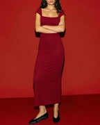 Crimson Drop Shoulder Maxi Tunic Dress