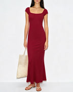 Crimson Drop Shoulder Maxi Tunic Dress