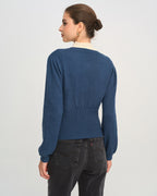 Blue Slim-Fit Round Neck Knit Cardigan