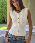 White Knit Cardigan with Single Breasted Design