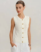 White Knit Cardigan with Single Breasted Design