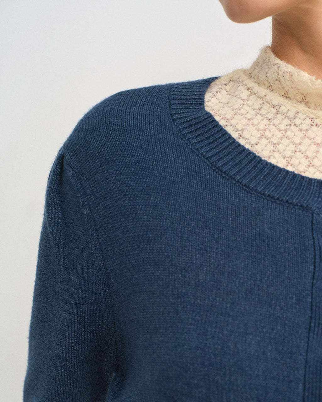 Blue Slim-Fit Round Neck Knit Cardigan