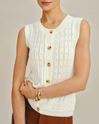 White Knit Cardigan with Single Breasted Design