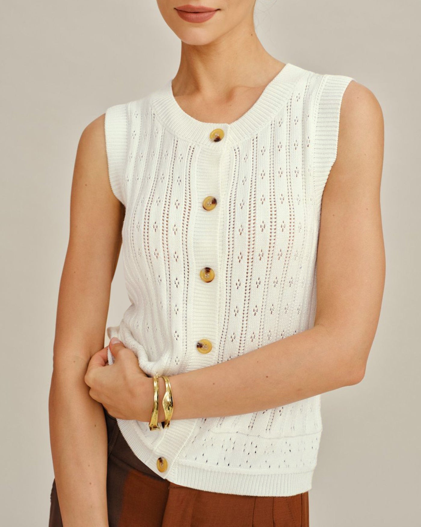 White Knit Cardigan with Single Breasted Design