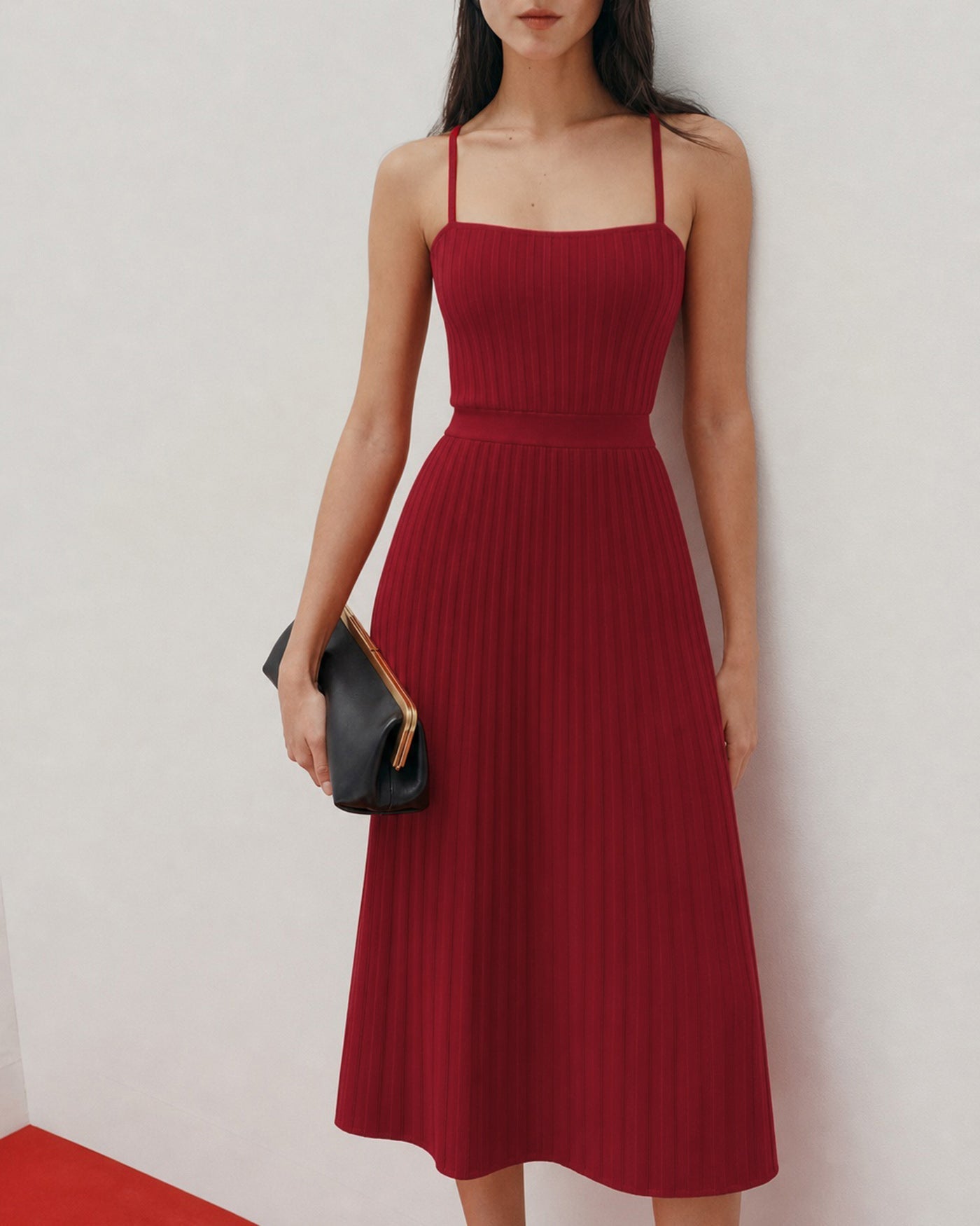 Textured Red Midi Sweater Dress