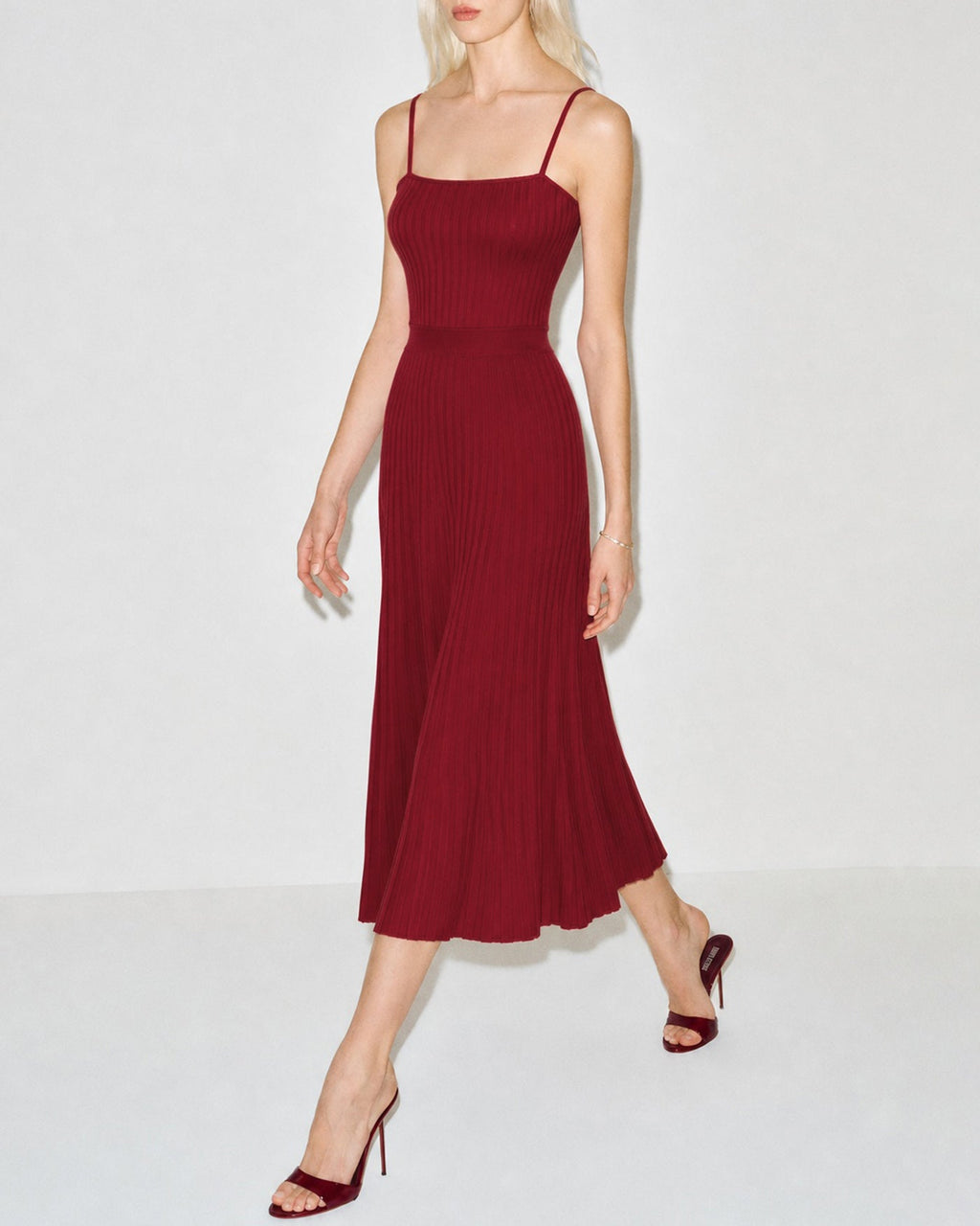 Textured Red Midi Sweater Dress