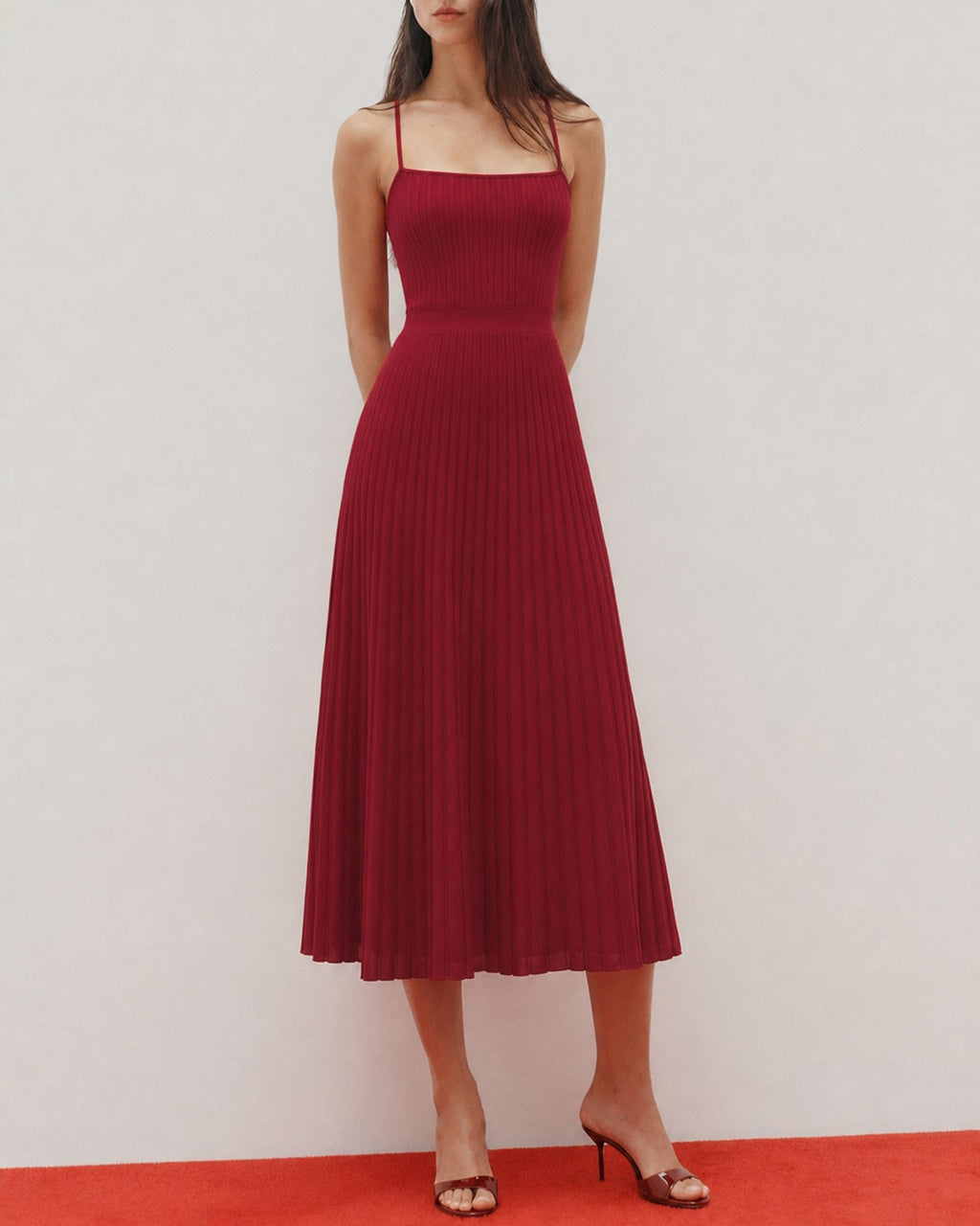 Textured Red Midi Sweater Dress