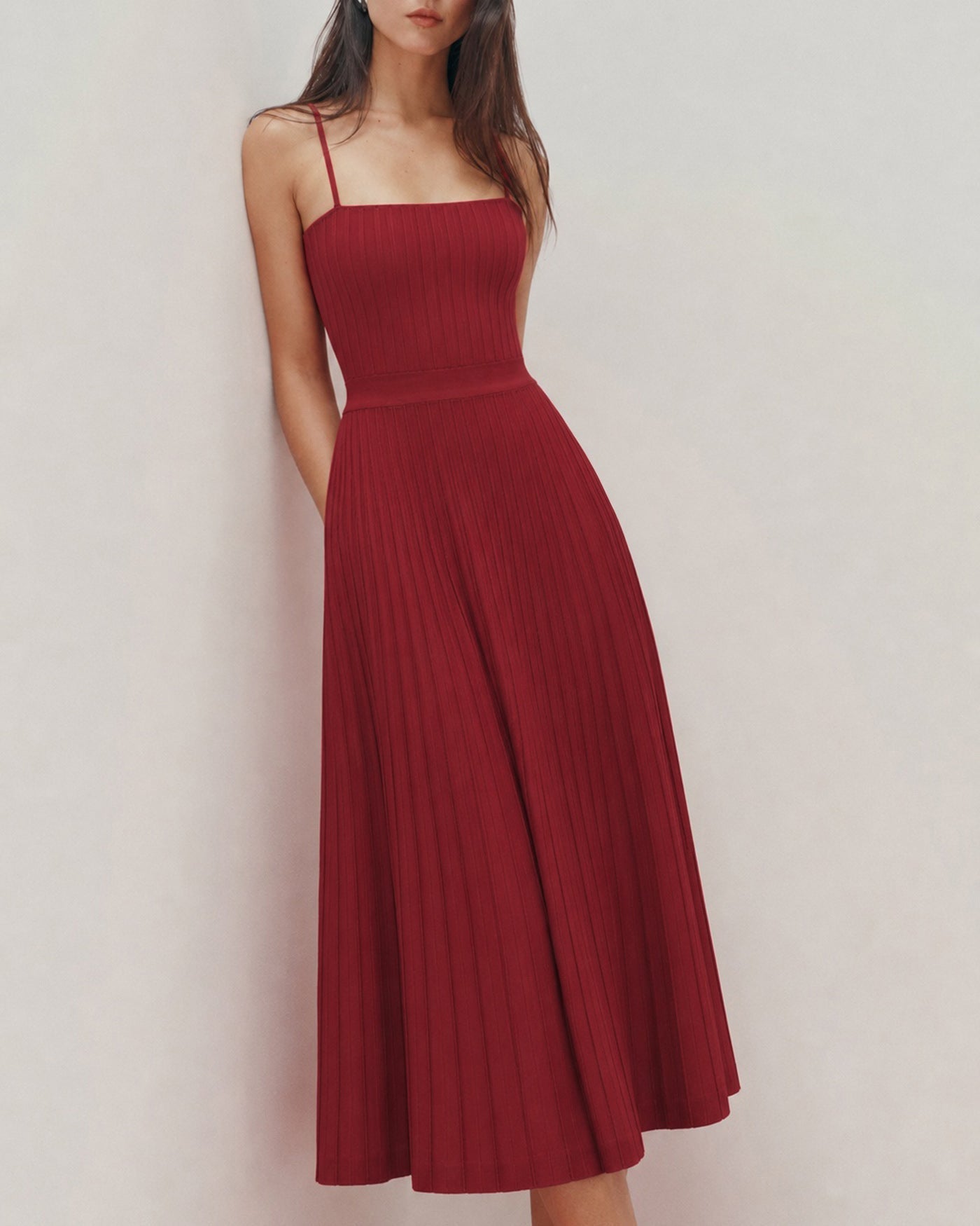 Textured Red Midi Sweater Dress