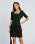 Green Knit Cardigan with Square Neck and Bowknot Detail