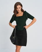 Green Knit Cardigan with Square Neck and Bowknot Detail