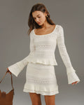 Beige Ruffled Bell Sleeve T-Shirt