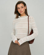 Beige Viscose Knit Turtle Neck Tee