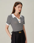 Striped Knit Cardigan with Black Collar