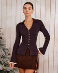Purple Knit Cardigan with Contrasting Bell Sleeves
