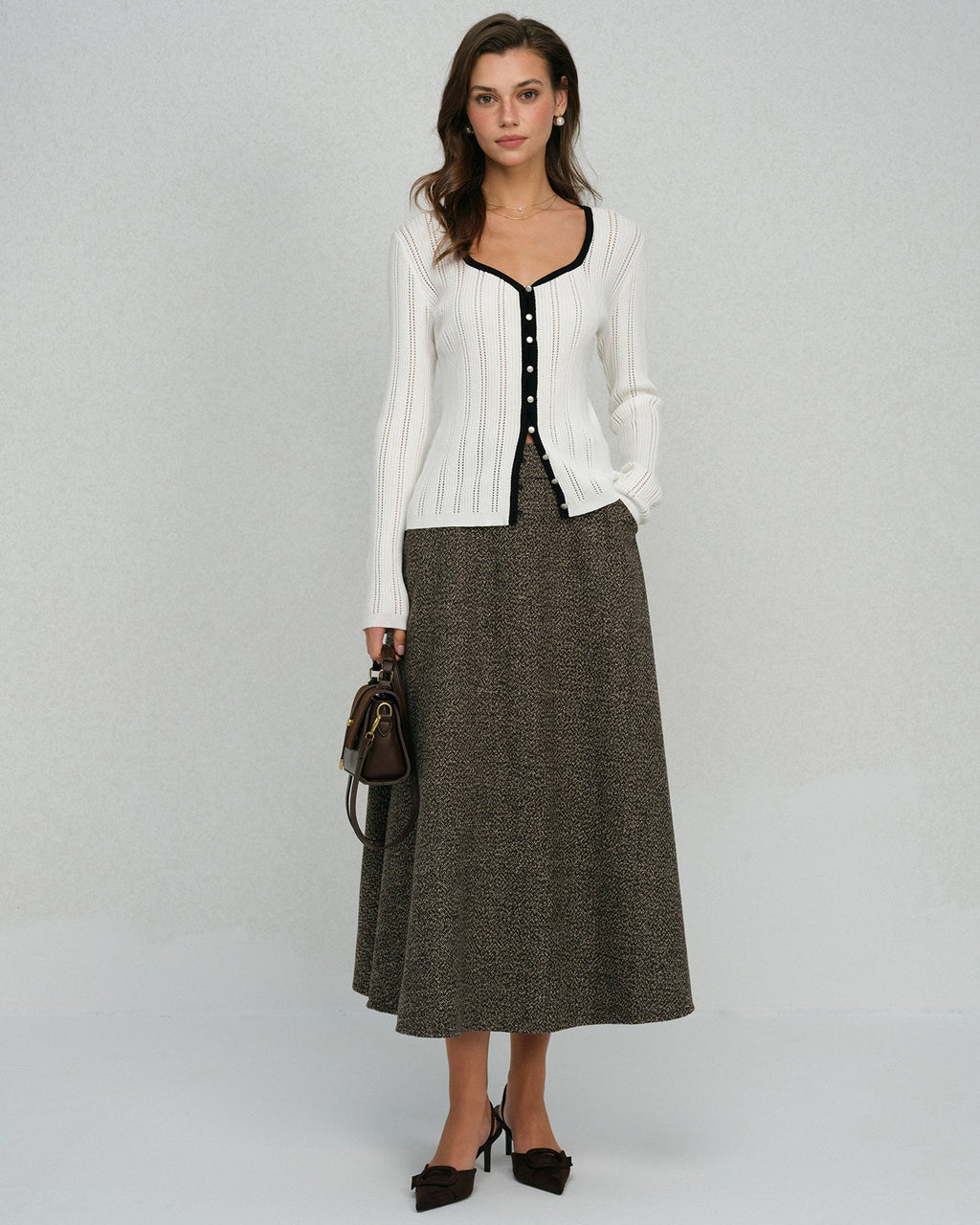 White Viscose Knit Cardigan with Single Breasted Closure