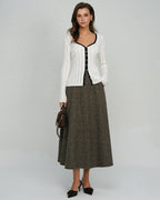 White Viscose Knit Cardigan with Single Breasted Closure