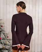 Purple Knit Cardigan with Contrasting Bell Sleeves
