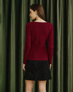 V-Neck Viscose Knit Cardigan in Wine Red