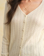 Beige V-Neck Slim-Fit Knit Cardigan