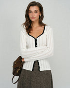 White Viscose Knit Cardigan with Single Breasted Closure