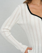 White Viscose Knit Cardigan with Single Breasted Closure