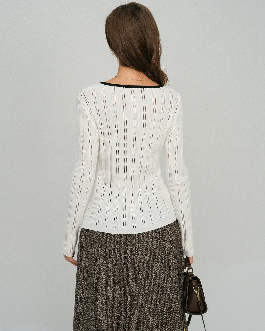White Viscose Knit Cardigan with Single Breasted Closure