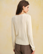 Beige V-Neck Slim-Fit Knit Cardigan