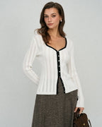 White Viscose Knit Cardigan with Single Breasted Closure