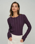 Purple Slim-Fit Round Neck Knit T-Shirt