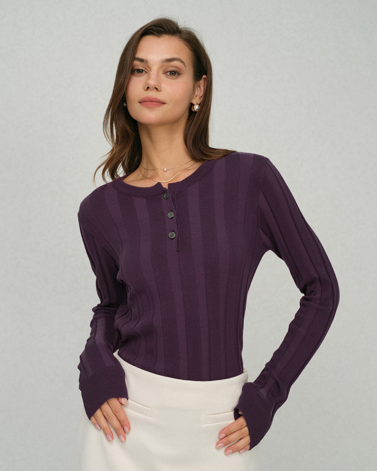 Purple Slim-Fit Round Neck Knit T-Shirt