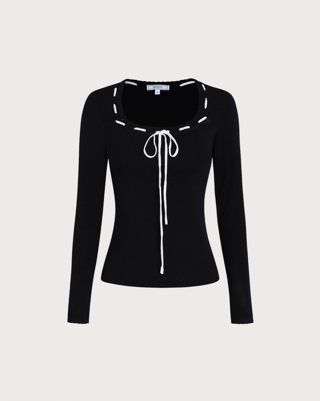 Black Viscose Knit Top with Square Neck