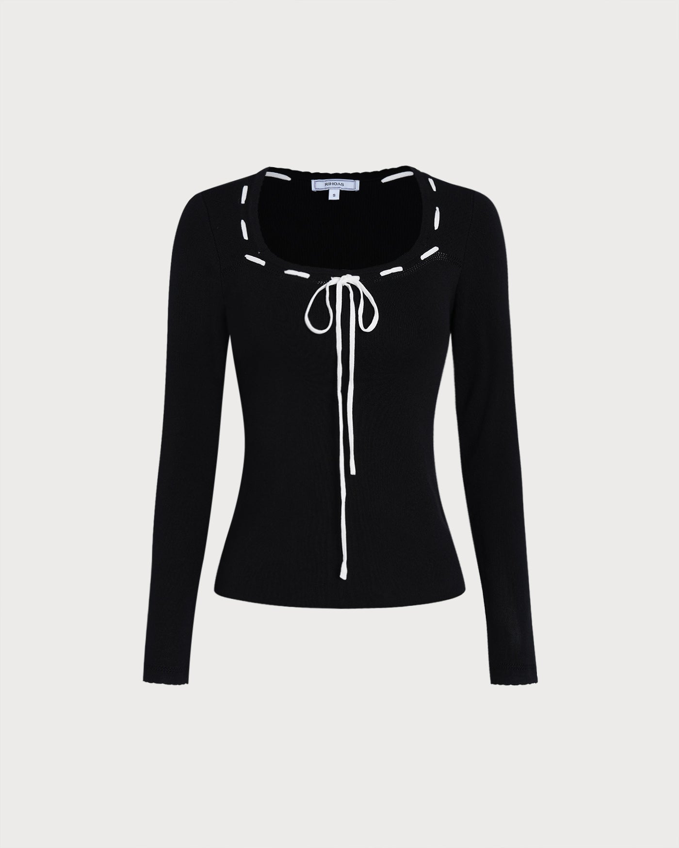 Black Viscose Knit Top with Square Neck