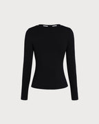 Black Viscose Knit Top with Square Neck