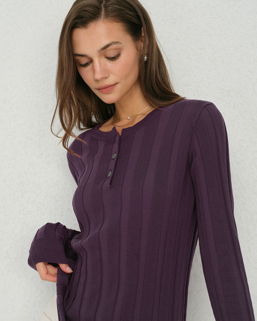 Purple Slim-Fit Round Neck Knit T-Shirt