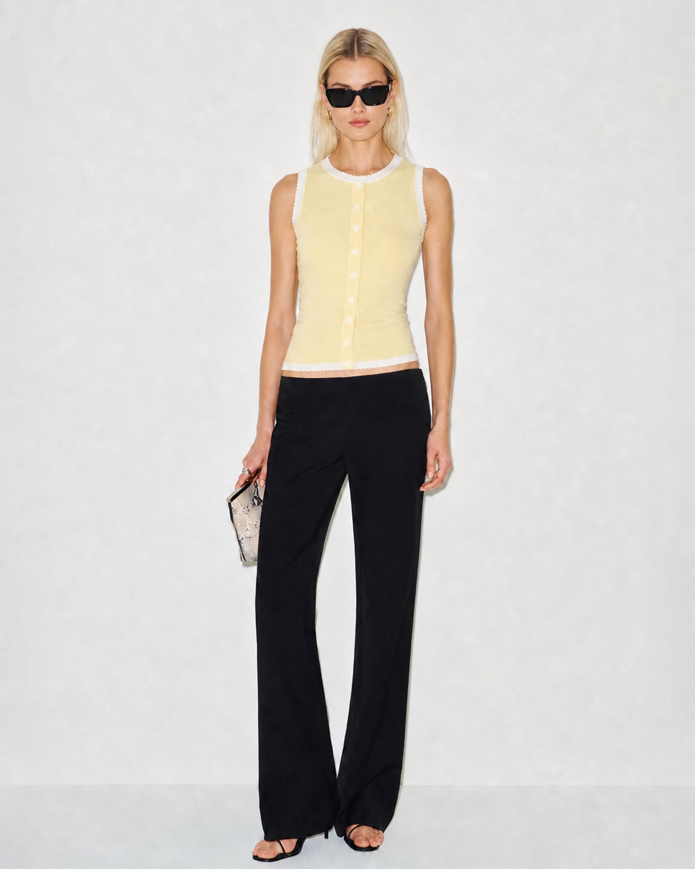 Knitted Tank Top with Yellow Contrast Buttons