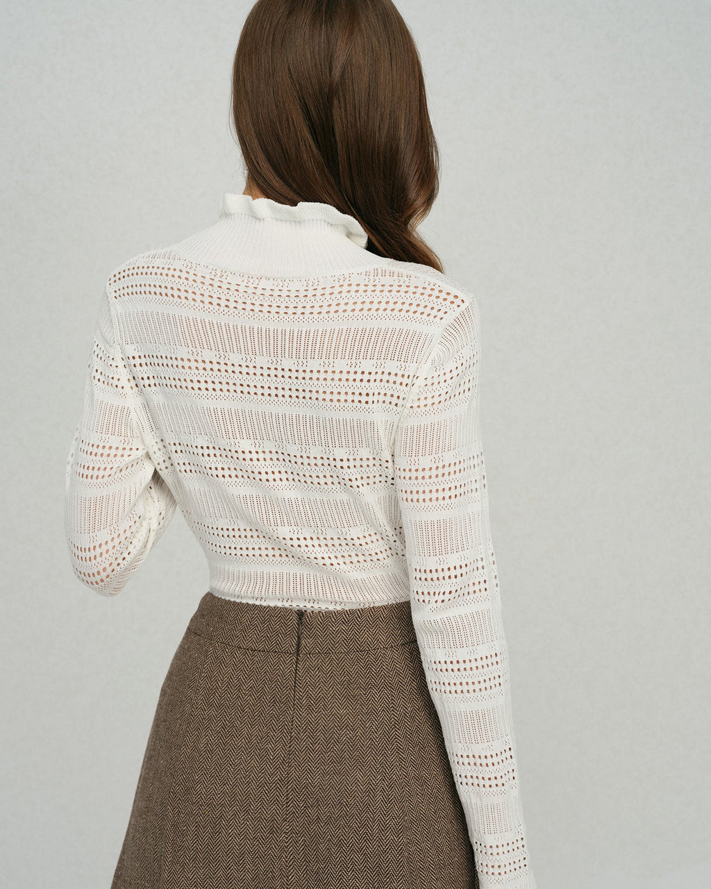 Beige Viscose Knit Turtle Neck Tee