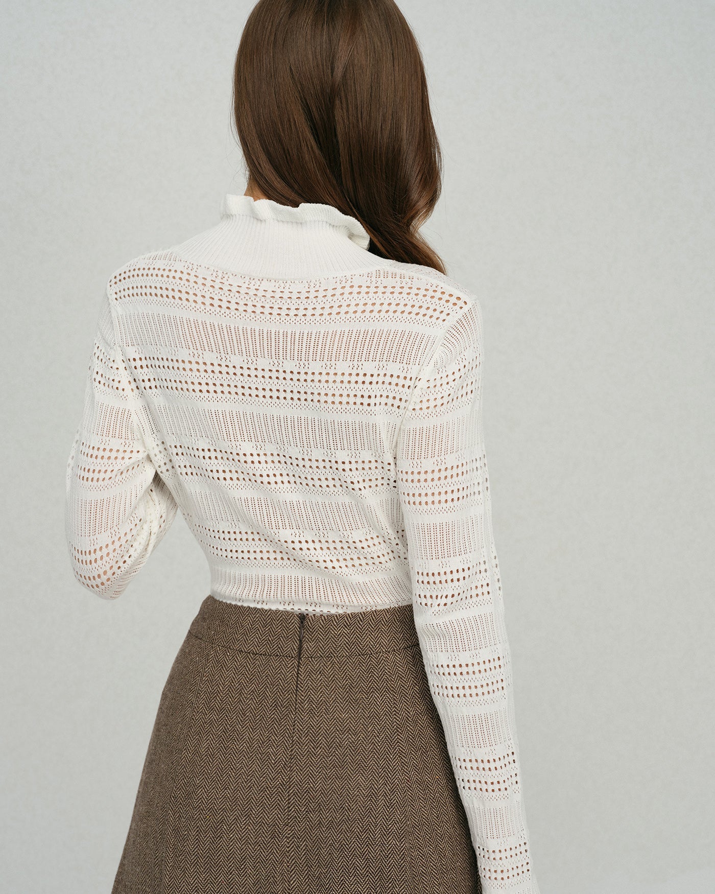 Beige Viscose Knit Turtle Neck Tee